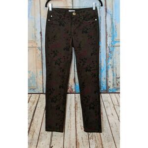 Kensie Womens 26 Brown Green Floral Effortless Ankle Biter Skinny Denim Jeans